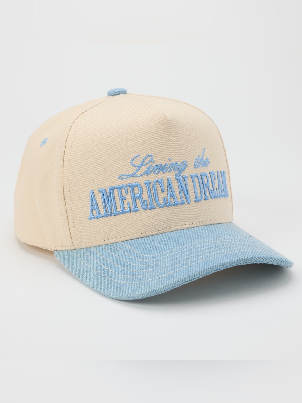 NWOT C.C. Living the American Dream Beige and Light Blue Cap